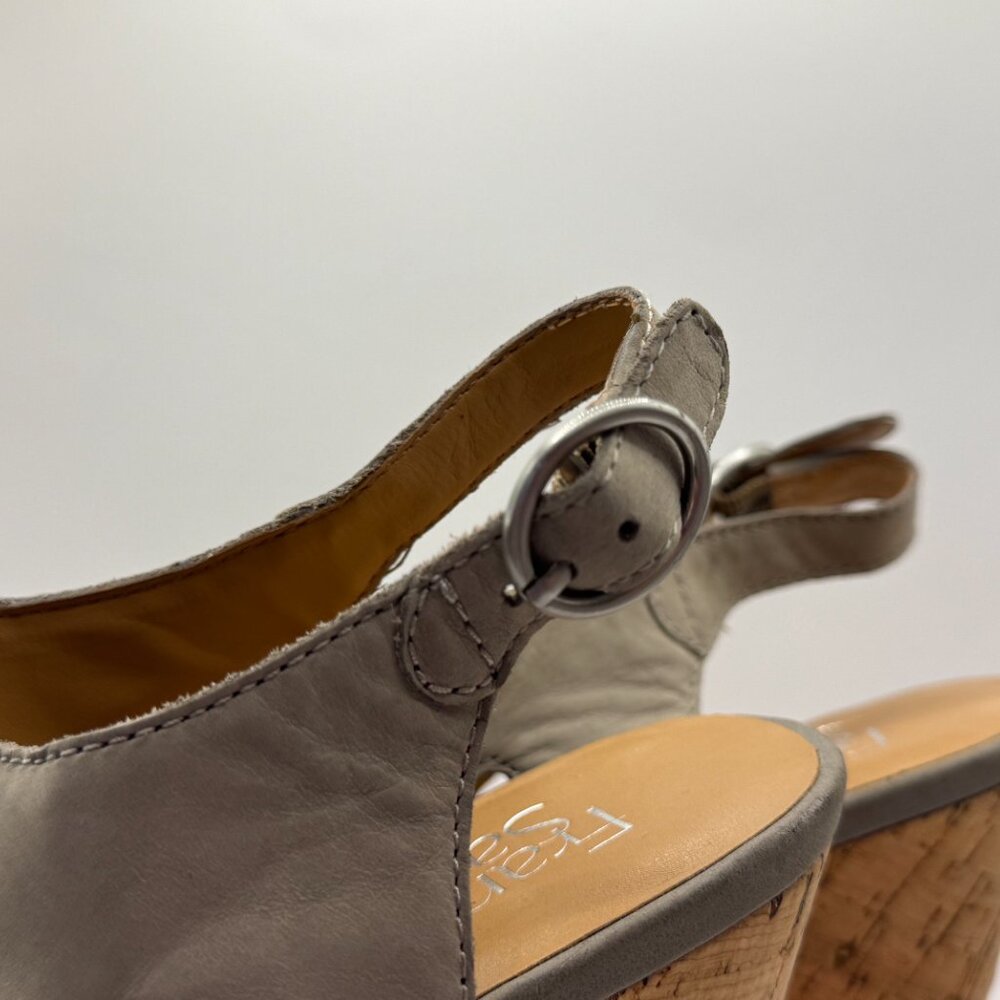 👡 EUC Franco Sarto Gray Suede Peep Toe Cork Platform Sandals - Picture 4 of 8